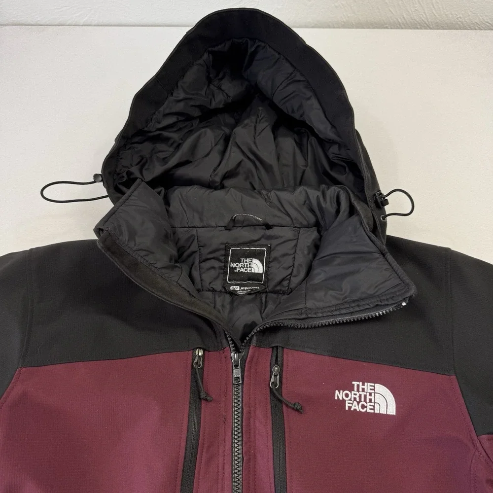 The North Face Outdoor Hooded Jacket Full Zip Primaloft Maroon Black Mens Medium